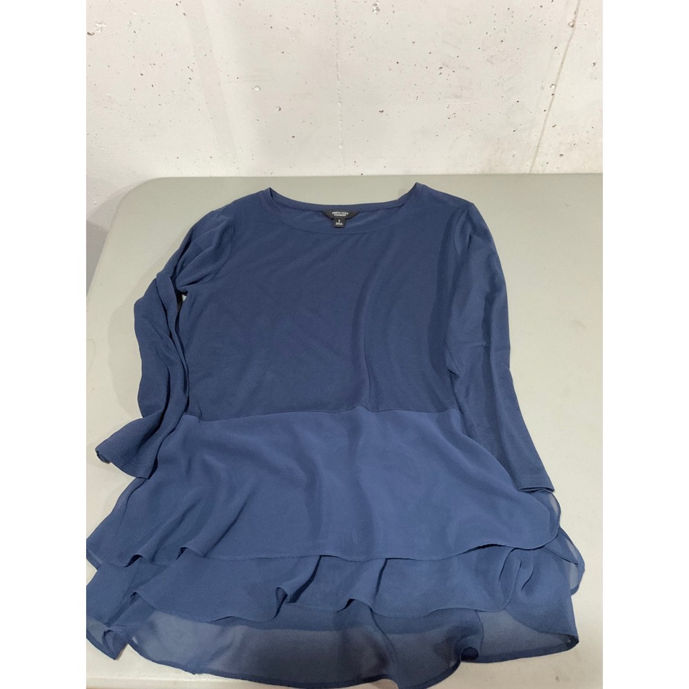 Simply Vera Vera Wang Navy Blue Tiered Peplum Long Sleeve Top Womens Small